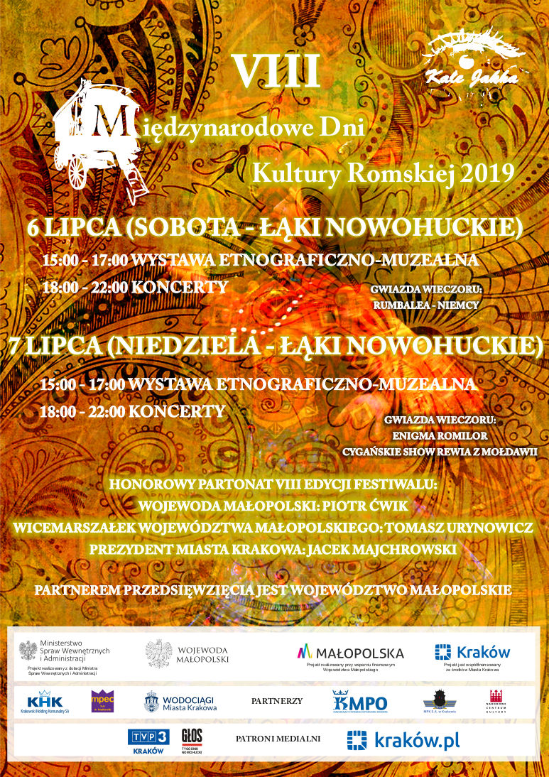 Plakat festiwalu dni kultury romskiej Kraków